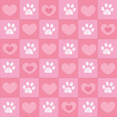 Plaid pink hearts pattern with paw prints.eps