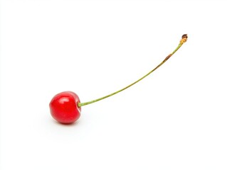 Single red cherry with stem isolated on white background
