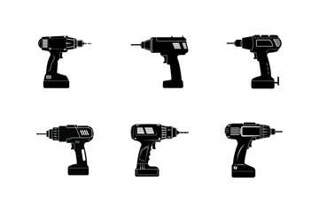 electric drill black silhouette hand drawn detail vector art