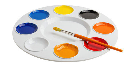 Isolated Artist's Palette with Paints and Brush