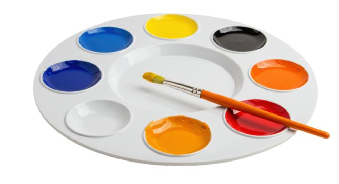 Isolated Artist's Palette with Paints and Brush