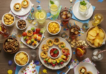 Top view of a party setting. Perfect for event planning, holiday promotions, and seasonal social media visuals.