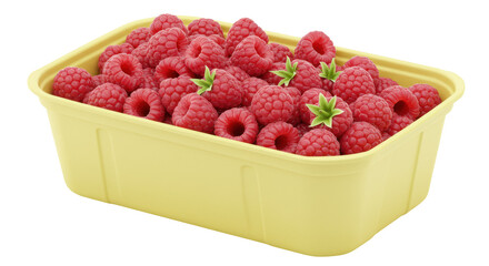 Isolated Raspberries in a yellow plastic container