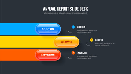 Financial Innovation Presentation Layout Vector Illustration. Market Development 3 Option Infographic Slideshow Template. Service Performance Three Step Diagram Frame Design.