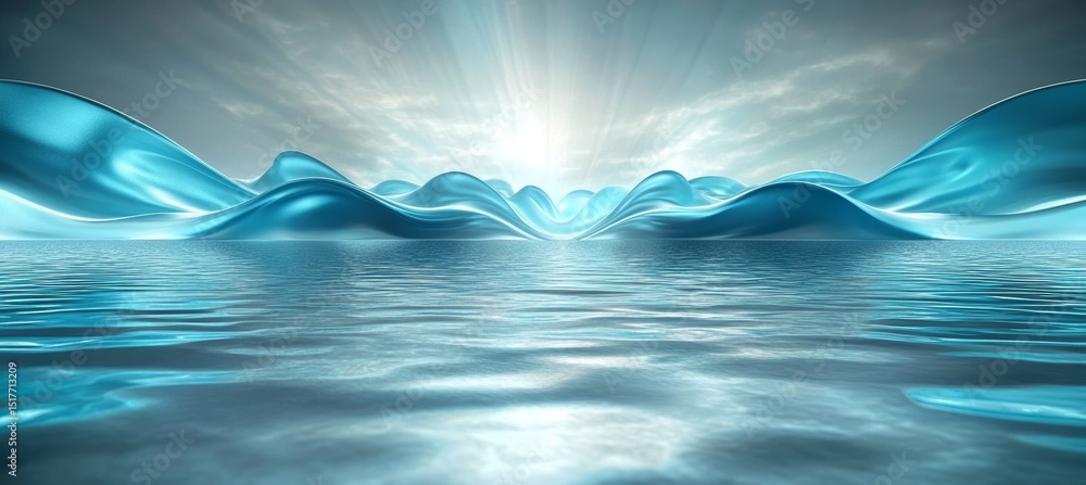 Poster abstract turquoise landscape with gentle waves and soft lighting in an ethereal setting