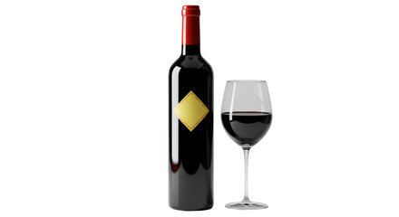Isolated Bottle and Glass of Red Wine