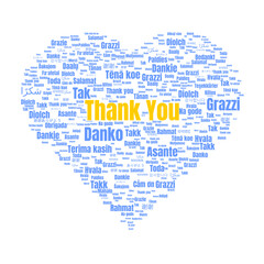 Illustration of a heart-shaped word cloud displaying the phrase 'Thank You' in various languages, symbolizing cultural connection, diversity, and global appreciation.