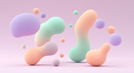 Pastel Abstract Shapes Floating on Pink Background