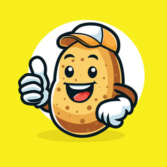 Happy Smile Fried Potato Mascot Character Vector Design in Single Line.eps