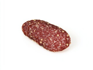 Sliced salami sausage with pepper coating isolated on white background
