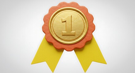 Golden Detailed Number One Ribbon Badge Achievement Award Icon