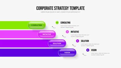 Visual Profile Presentation Template Vector Illustration. Market Showcase 4 Option Diagram Slideshow Layout. Investor Solution Four Step Infographic Slide Design.