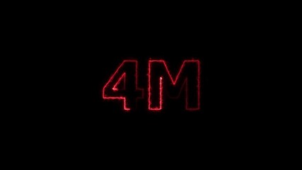 4M million neon glowing text animation on black background.