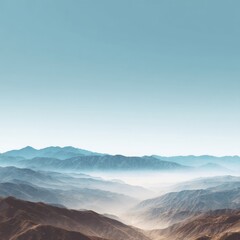 Mountain vista, hazy, light blue sky