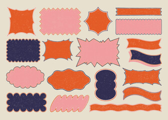 Retro Comic Banner Shapes Clipart. Grunge Hand drawn textured vintage illustrations.