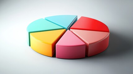 Colorful pie charts and line graphs layered on a soft gradient gray background with shadow effects