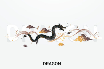 Chinese Dragon Illustration – Elegant Mythical Creature with Smoky Background