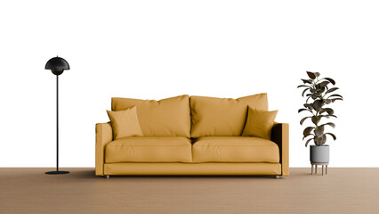 a couch and a plant in a room