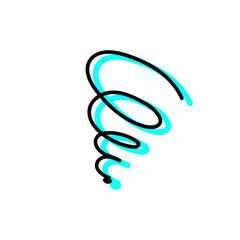 SNSやブログに使える、手描き風の困惑・混乱アイコン・蛍光水色スパイラルの悩みシンボルイラスト