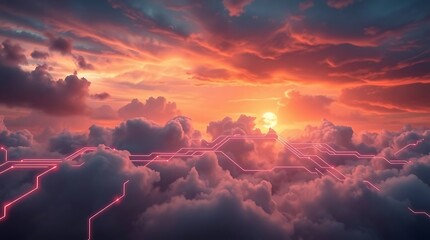 Abstract Futuristic Data Network - Technology Background with Glowing Lines
