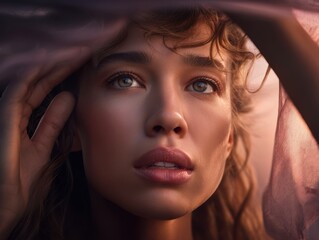 Captivating Portrait of a Young Woman with Soft Light and Drapery
