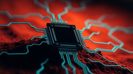 Futuristic AI Processor - Artificial Intelligence Microchip on Circuit Board