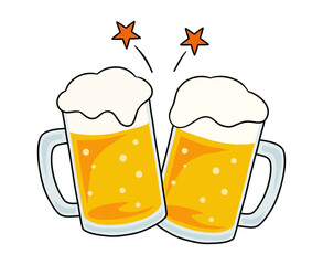 乾杯しているビールジョッキ