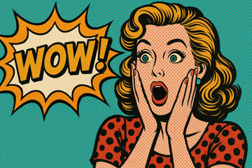 Woman with surprised expression in a pop art style.