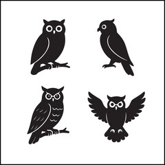 Owls Silhouettes Icon Set