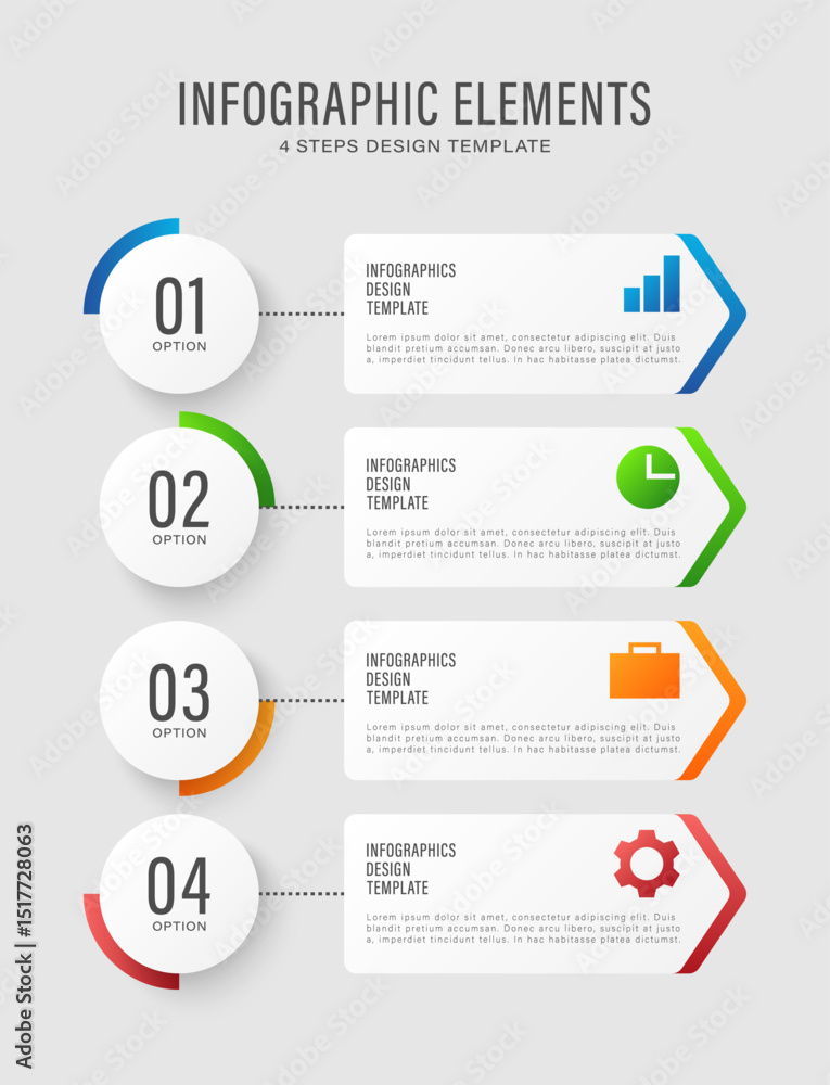 Aufkleber workspace or step by step instructions vector infographic template with arrows. four steps or proces