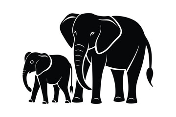 Fototapeta premium A elephant and her kid silhouette vector illustration