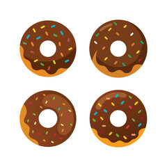 A set of chocolate donut with sprinkles vector illustration