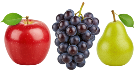 Isolated Apple, Grapes, and Pear on White Background