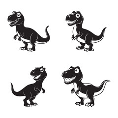 Cute T-Rex Silhouettes Grid – Cartoon Dinosaur Vector
