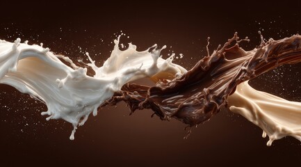 Milk and chocolate liquid splashes