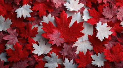 Autumn leaves, red, white, and burgundy