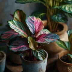 Vibrant pink and green plant in pot
