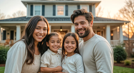 Obraz premium A happy family near their new home