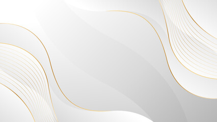 Elegant white-gray luxury wave background with gold lines. Abstract modern wallpaper. Suitable for templates, banners, covers, sales, events, awards, websites, pages and more