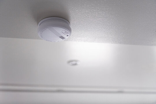 Smoke detector mounted on ceiling