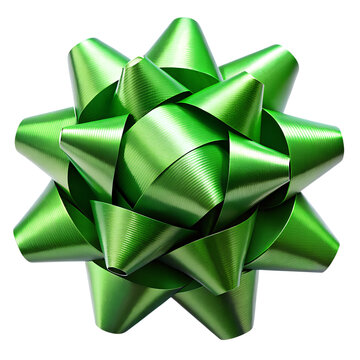 Shiny green bow for festive gift wrap decoration isolated on white