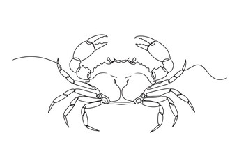 Minimalist one-line drawing of a crab, black and white illustrat