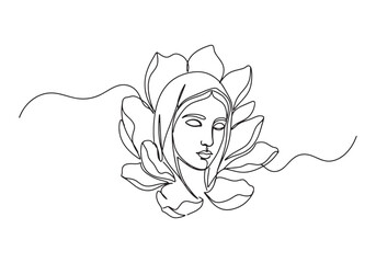 Elegant continuous line drawing of the Virgin Mary from 1863 art