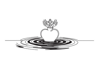 Elegant Sacred Heart Illustration in Continuous Line Art with Wa