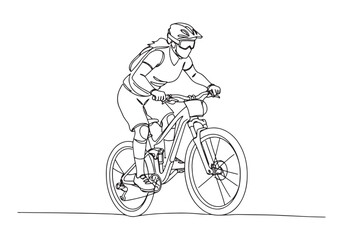 Elegant oneline drawing of a woman mountain biker in action art