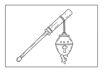 Aspergillum Holy Water Sprinkler Coloring Page for Religious Edu
