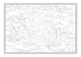 Whimsical Vortex, A Detailed Coloring Book Illustration of Light