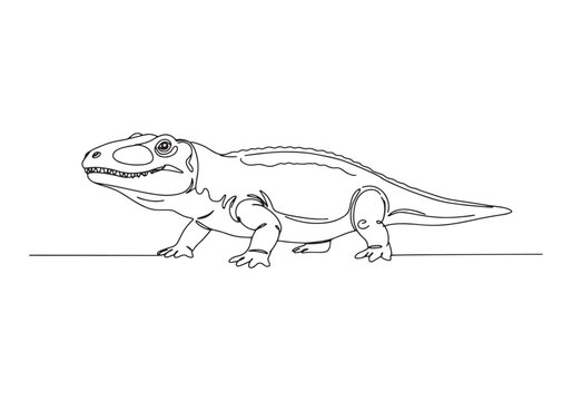 Monochrome continuous line drawing of Mastodonsaurus ani amphibi
