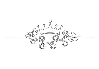 Elegant continuous line drawing of a crown with fig branches bor