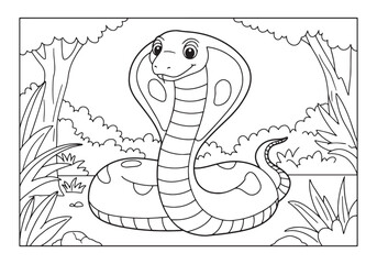 Fototapeta premium Adorable cobra in a jungle coloring page, a fun illustration for
